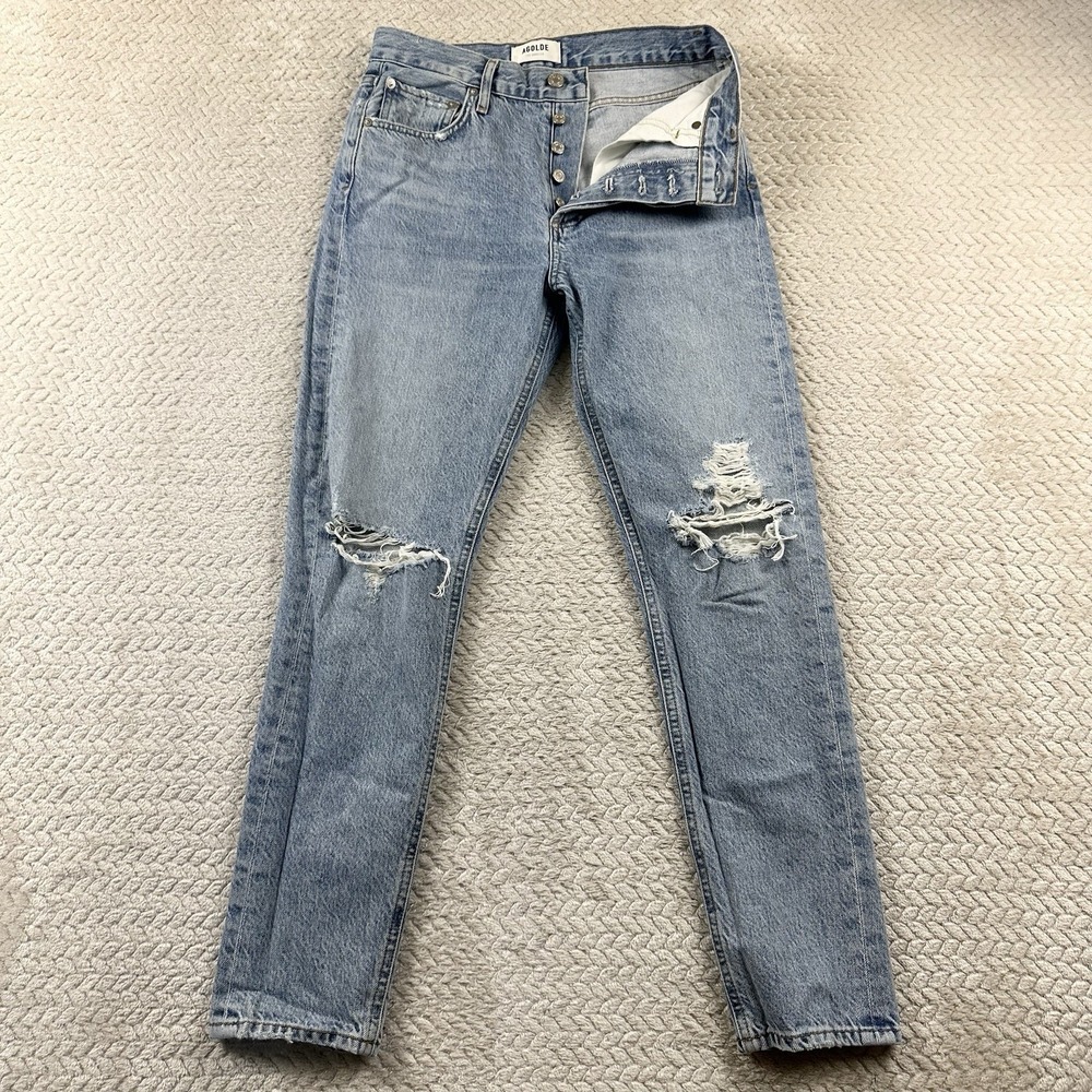 AGOLDE Jamie High Rise Women's 25 Distressed Button Fly Jeans Modern Boho